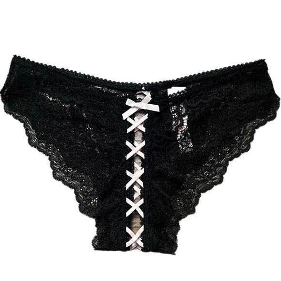 Victorias Secret Dream Angels Sexy Lace up Crotchless Cheekini panty black Xs - Picture 4 of 4